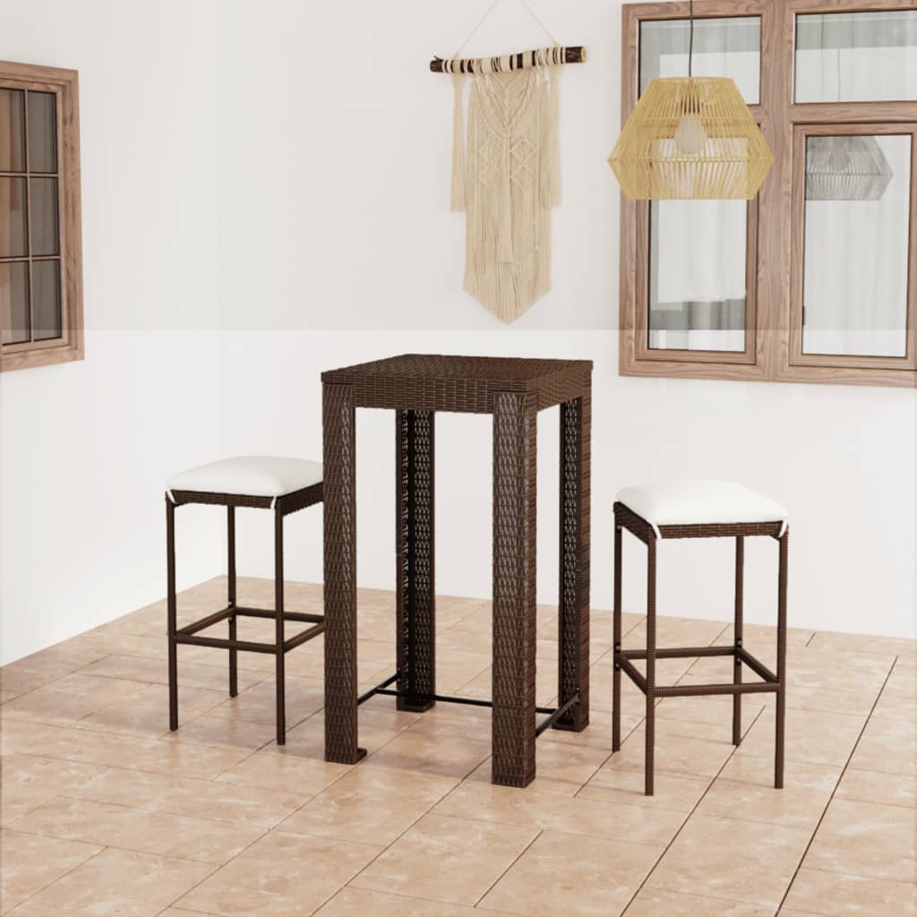3-tlg. Gartenbar-Set mit Kissen Poly Rattan Braun 3-tlg. Gartenbar-Set mit Kissen Poly Rattan Braun