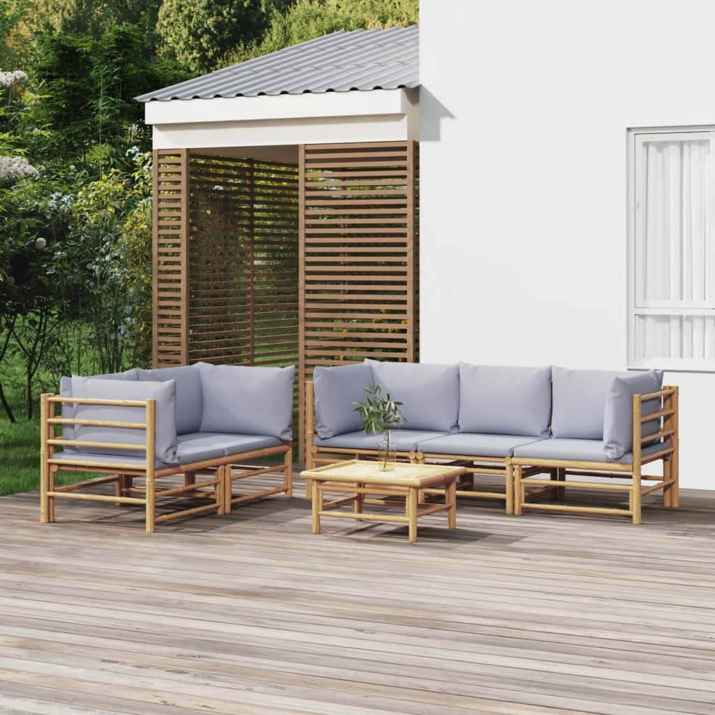 6-tlg. Garten-Lounge-Set mit Hellgrauen Kissen Bambus 6-tlg. Garten-Lounge-Set mit Hellgrauen Kissen Bambus