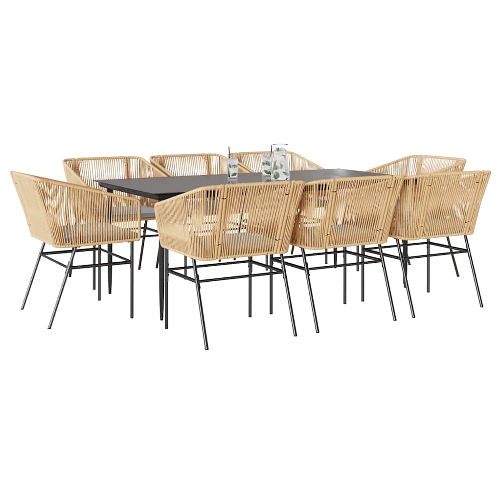 vidaXL 9-tlg. Garten-Essgruppe mit Kissen Braun Poly Rattan Glas