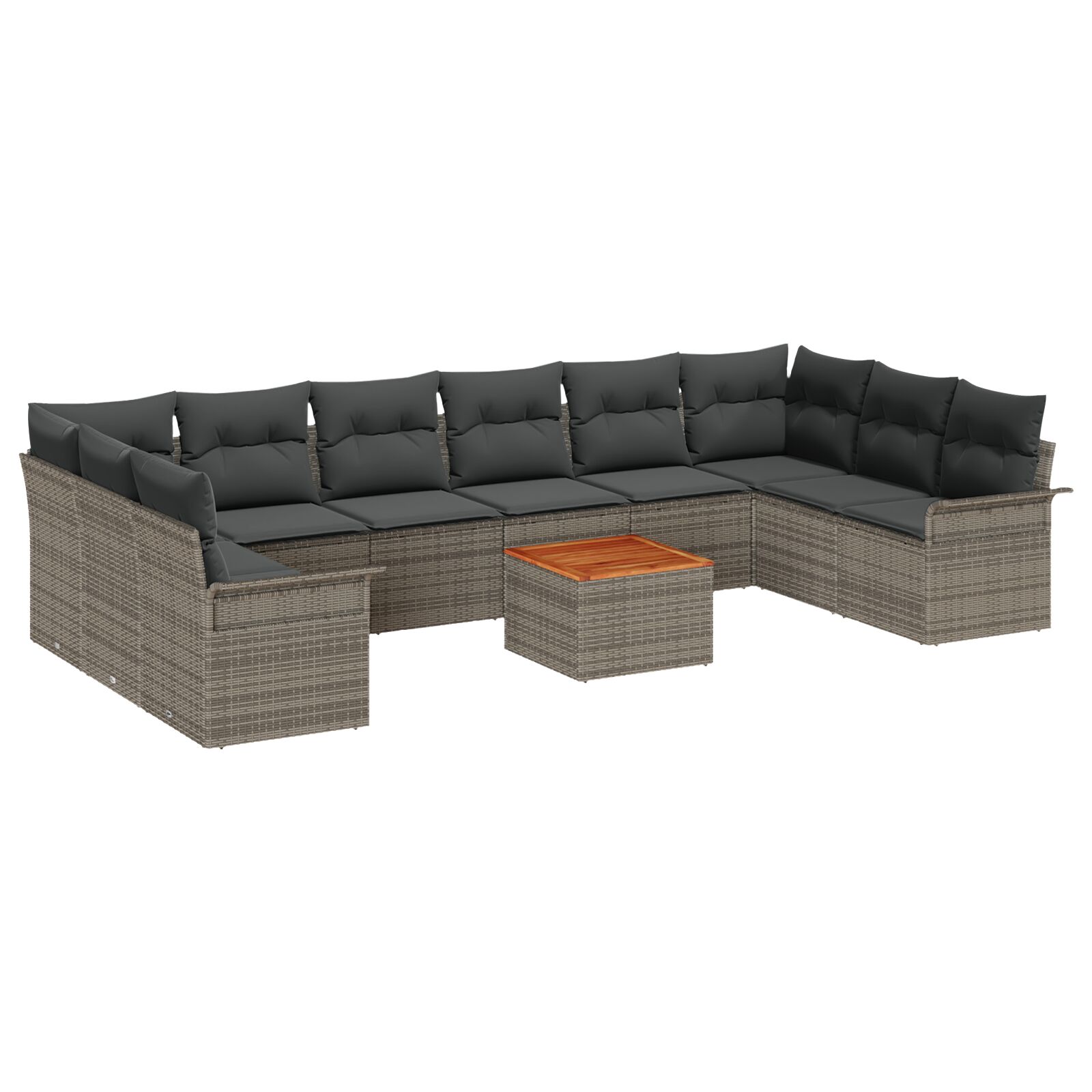 11-teiliges Garten Sofa Set mit Kissen Grau Poly Rattan Akazie, 2-Sitzer Garten Sofa mit Stauraum & Kissen Grau Poly Rattan 11-teiliges Garten Sofa Set mit Kissen Grau Poly Rattan Akazie, 2-Sitzer Garten Sofa mit Stauraum & Kissen Grau Poly Rattan