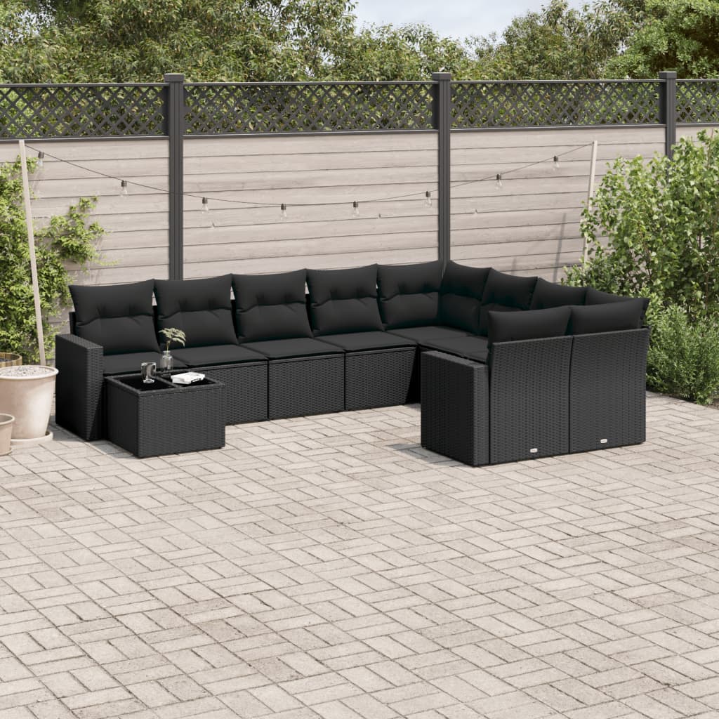 10-tlg. Garten-Sofagarnitur mit Kissen Schwarz Poly Rattan 10-tlg. Garten-Sofagarnitur mit Kissen Schwarz Poly Rattan
