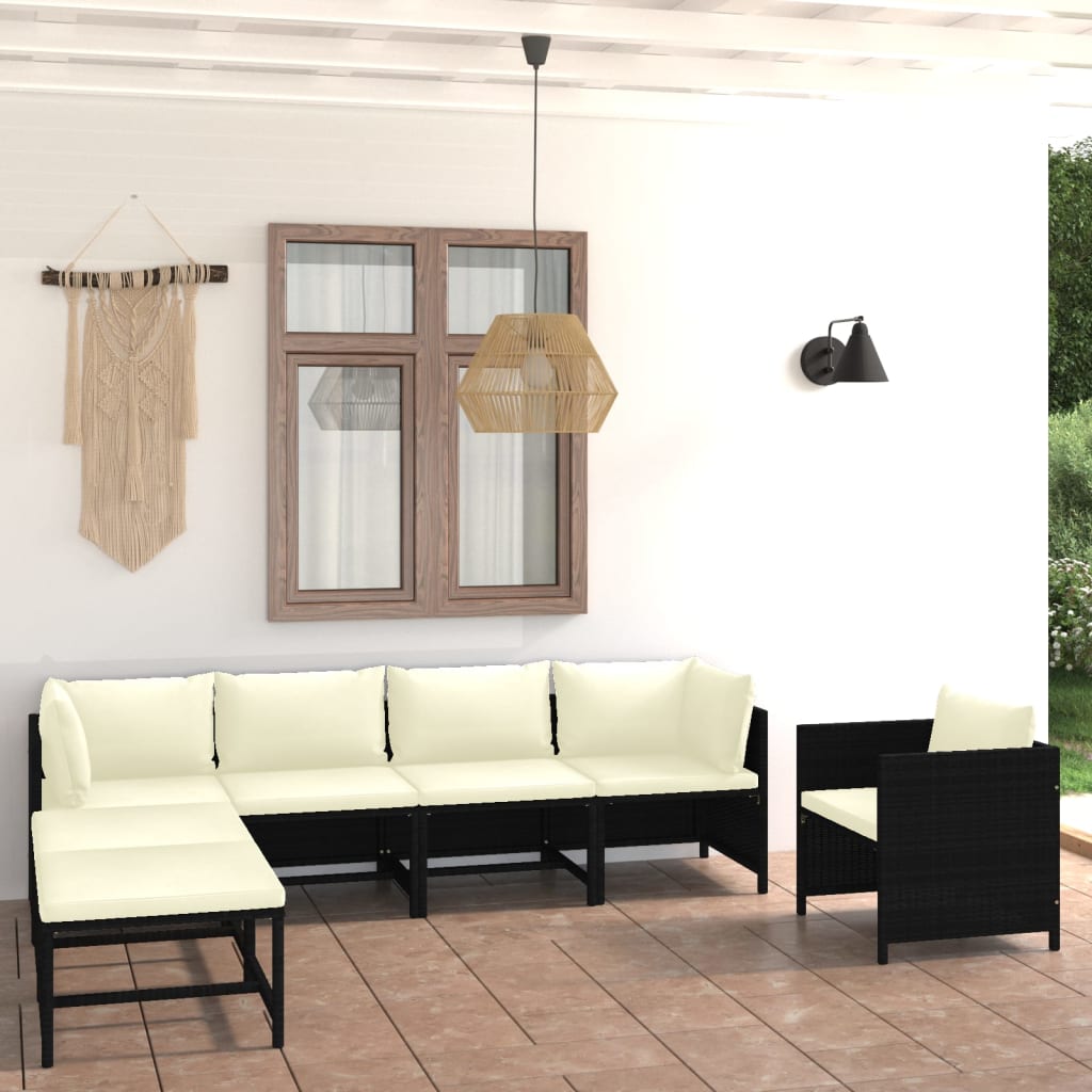 7-tlg. Garten-Lounge-Set mit Kissen Poly Rattan Schwarz 7-tlg. Garten-Lounge-Set mit Kissen Poly Rattan Schwarz
