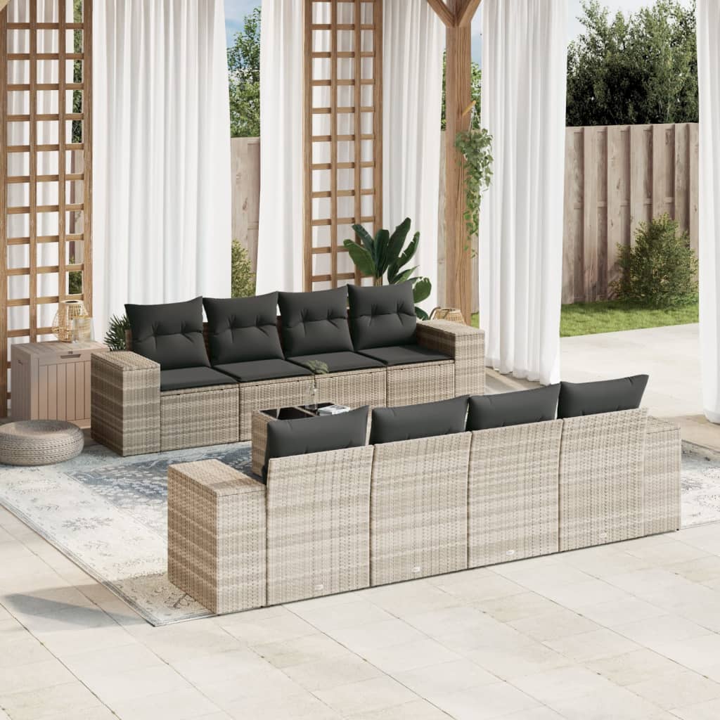9-tlg. Garten-Sofagarnitur mit Kissen Hellgrau Poly Rattan 9-tlg. Garten-Sofagarnitur mit Kissen Hellgrau Poly Rattan