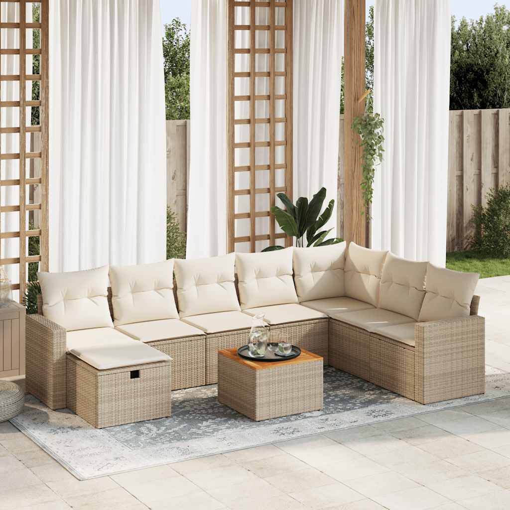 9-tlg. Garten-Sofagarnitur mit Kissen Beige Poly Rattan 9-tlg. Garten-Sofagarnitur mit Kissen Beige Poly Rattan