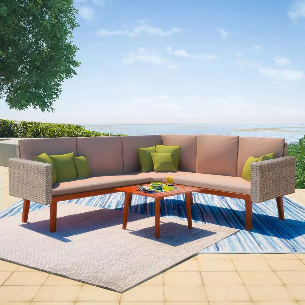 4-tlg. Garten-Lounge-Set mit Auflagen Poly Rattan Grau 4-tlg. Garten-Lounge-Set mit Auflagen Poly Rattan Grau