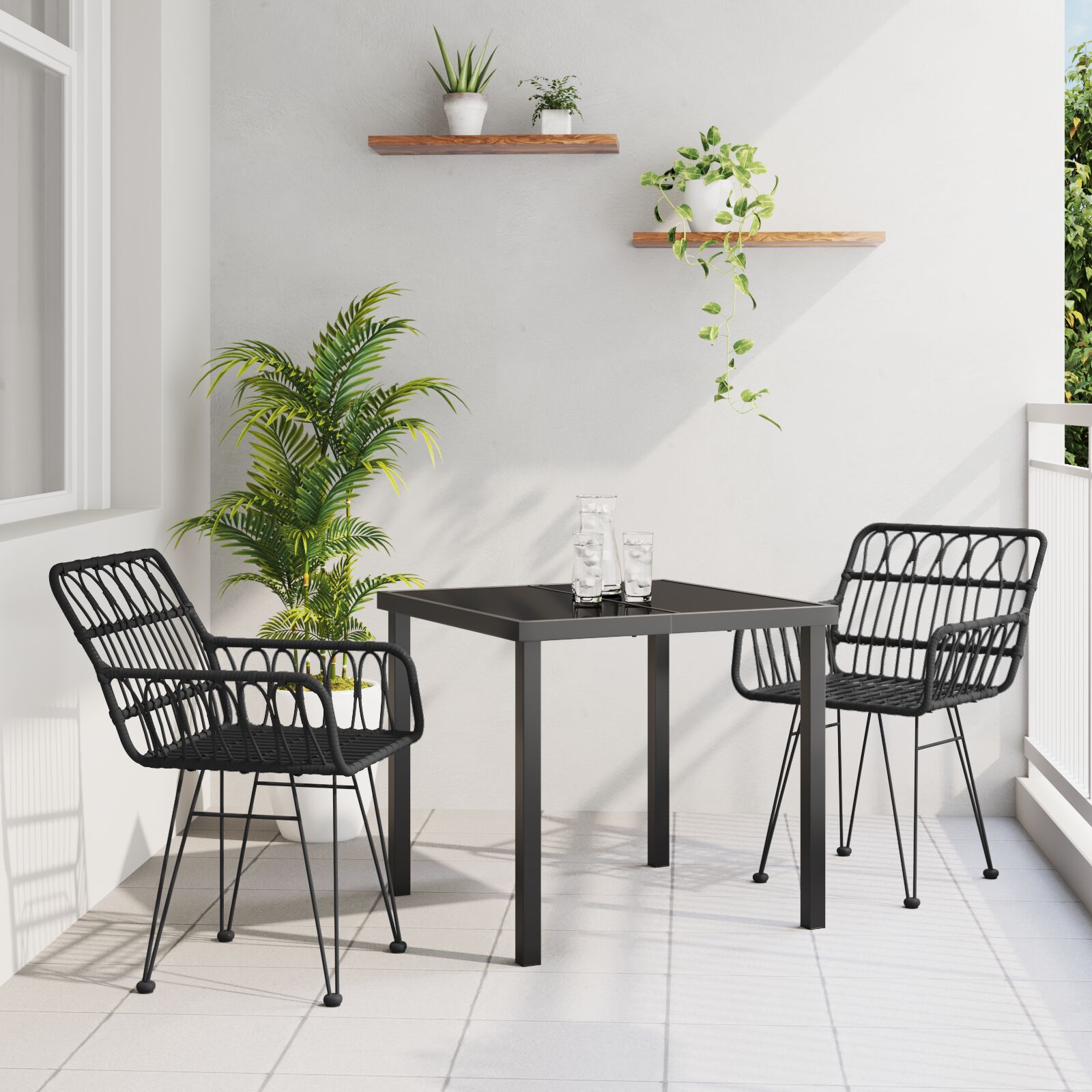 3-teiliges Garten Essset Schwarz Poly Rattan 3-teiliges Garten Essset Schwarz Poly Rattan