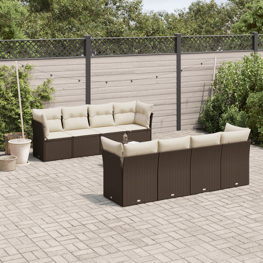 9-tlg. Garten-Sofagarnitur mit Kissen Braun Poly Rattan 9-tlg. Garten-Sofagarnitur mit Kissen Braun Poly Rattan