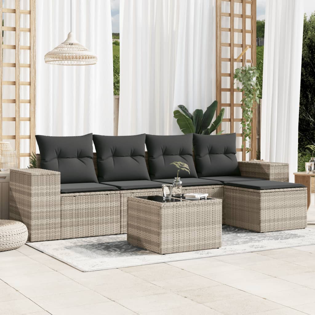 6-tlg. Garten-Sofagarnitur mit Kissen Hellgrau Poly Rattan 6-tlg. Garten-Sofagarnitur mit Kissen Hellgrau Poly Rattan