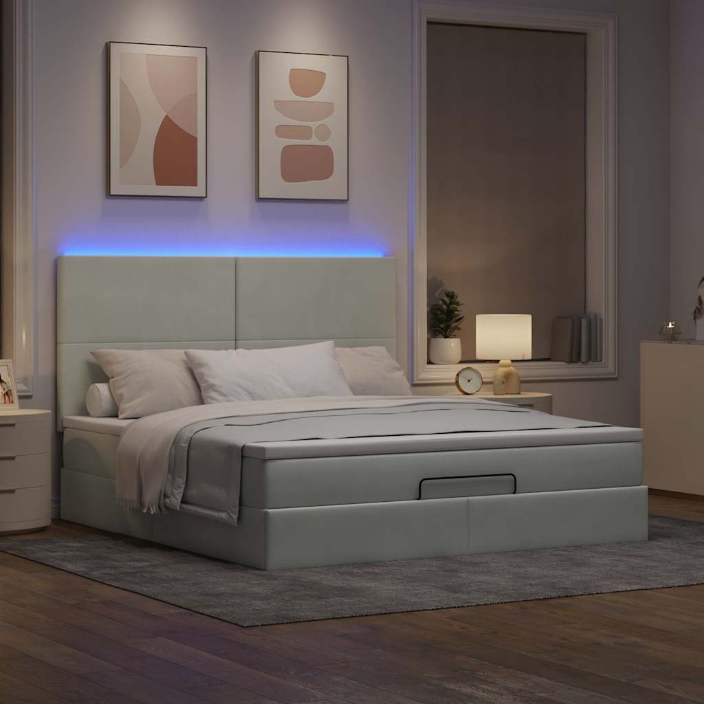 Ottoman-Bett mit Matratzen Hellgrau 160x200 cm Samt