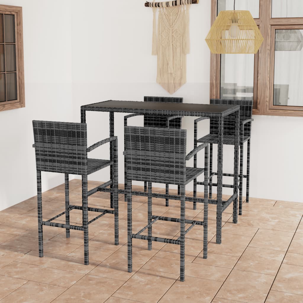 5-tlg. Gartenbar-Set Poly Rattan Grau 5-tlg. Gartenbar-Set Poly Rattan Grau