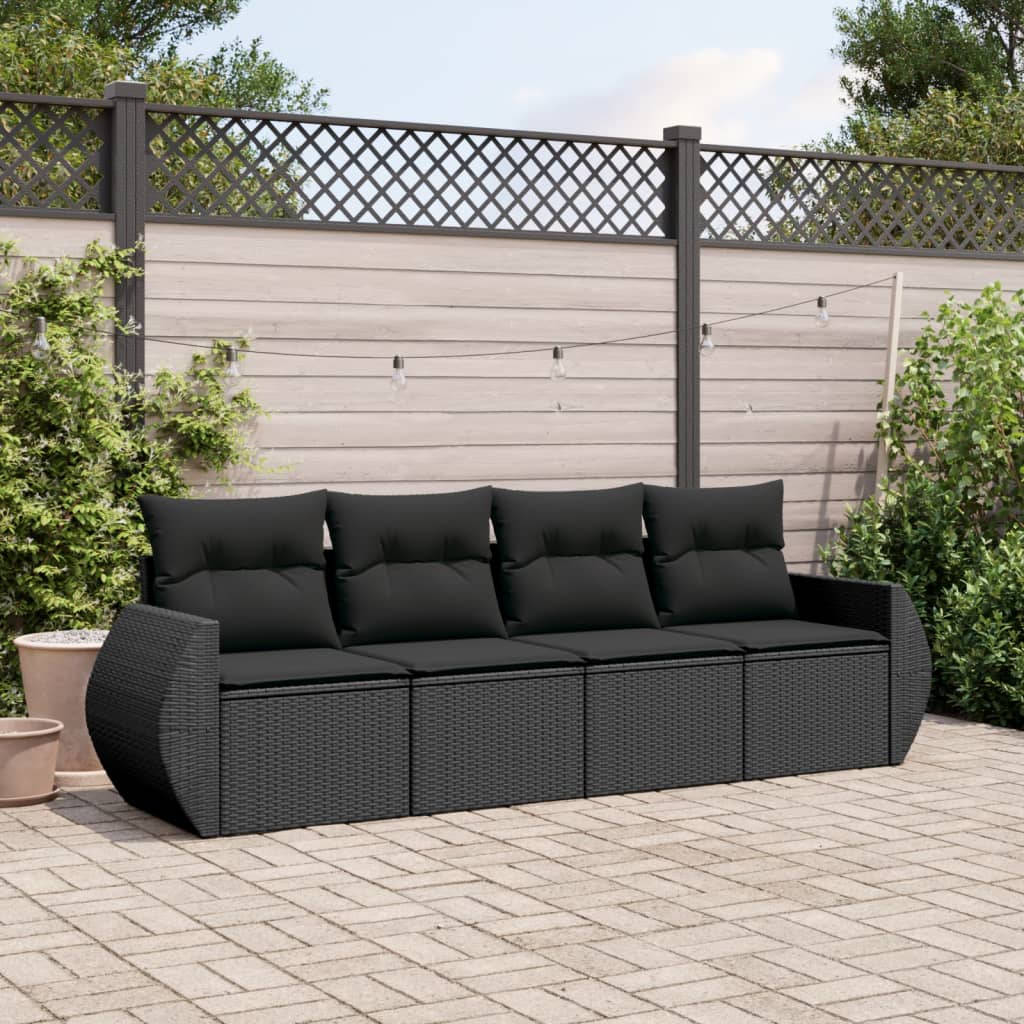 4-tlg. Garten-Sofagarnitur mit Kissen Schwarz Poly Rattan 4-tlg. Garten-Sofagarnitur mit Kissen Schwarz Poly Rattan