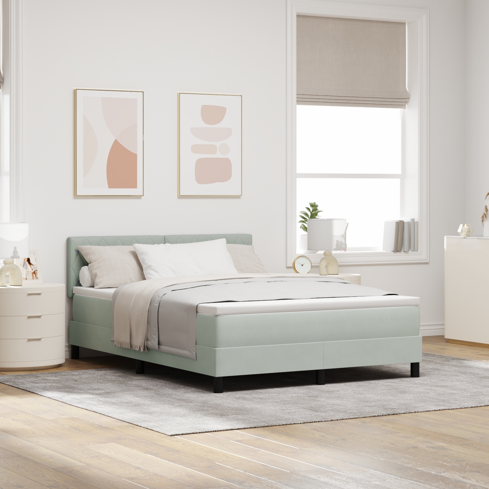LED Boxspringbett mit Matratze Hellgrau 160x200 cm Samt