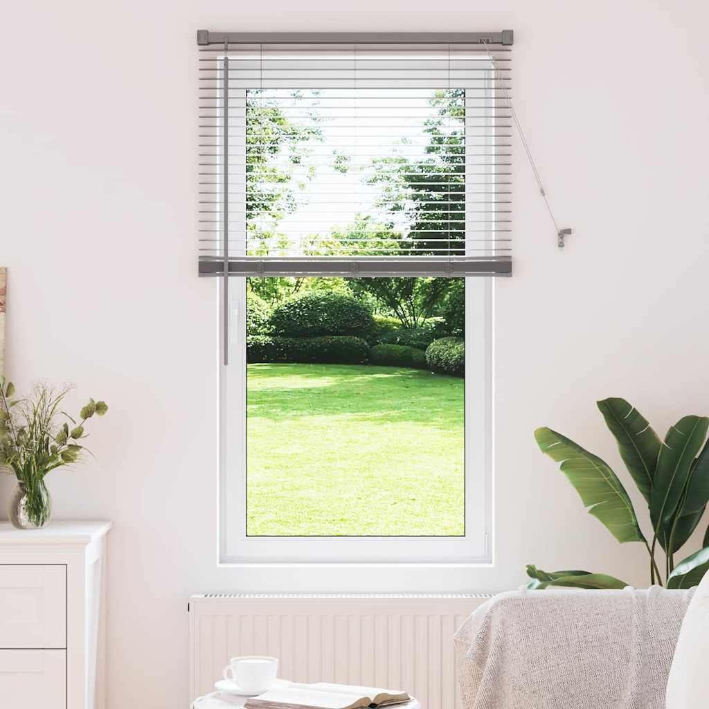 Fenster Jalousie mit Vorhängen Silber 80 x 130 cm Aluminium