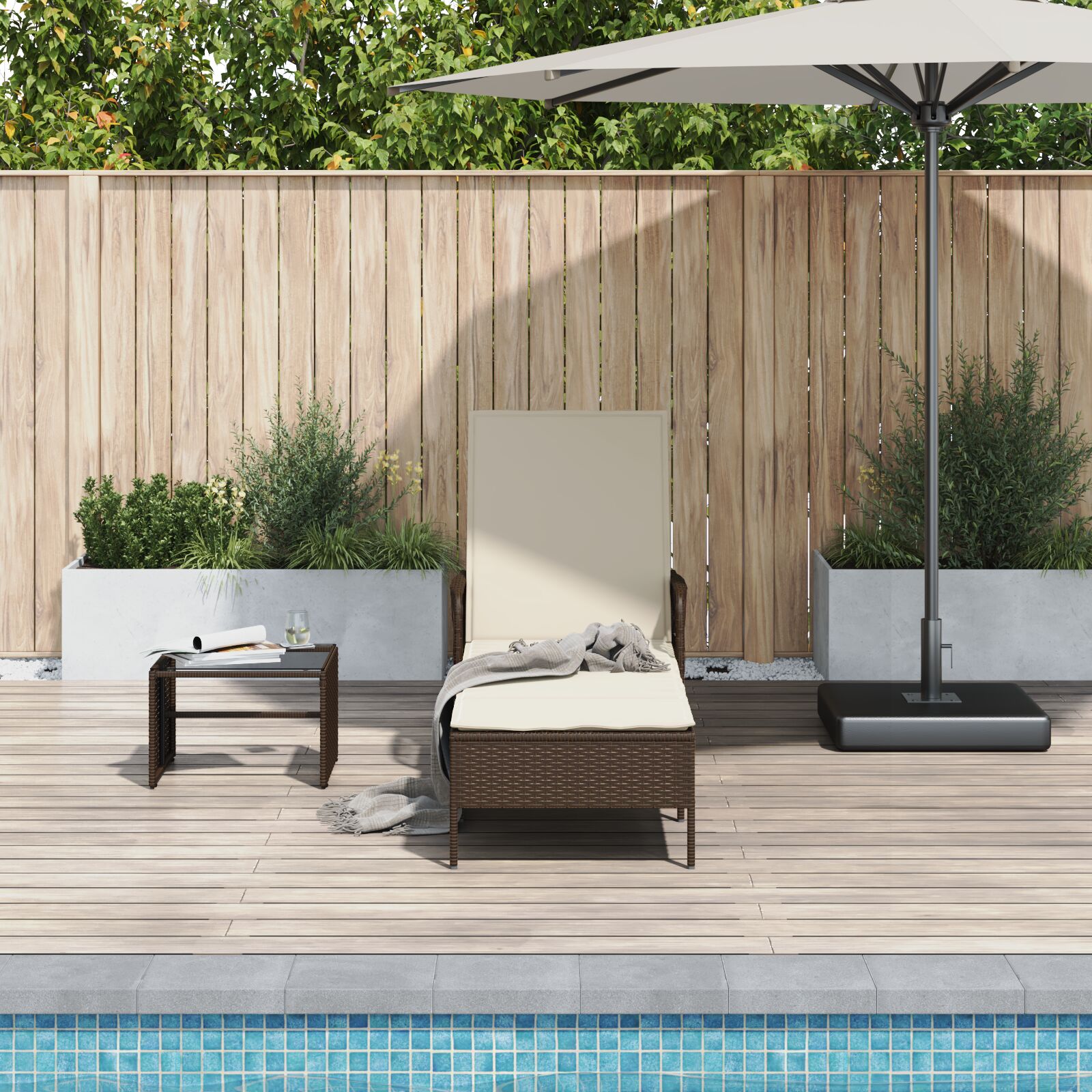 Sonnenliege Braun und creme weiß PE Rattan 157 x 55 x 92 cm Sonnenliege Braun und creme weiß PE Rattan 157 x 55 x 92 cm
