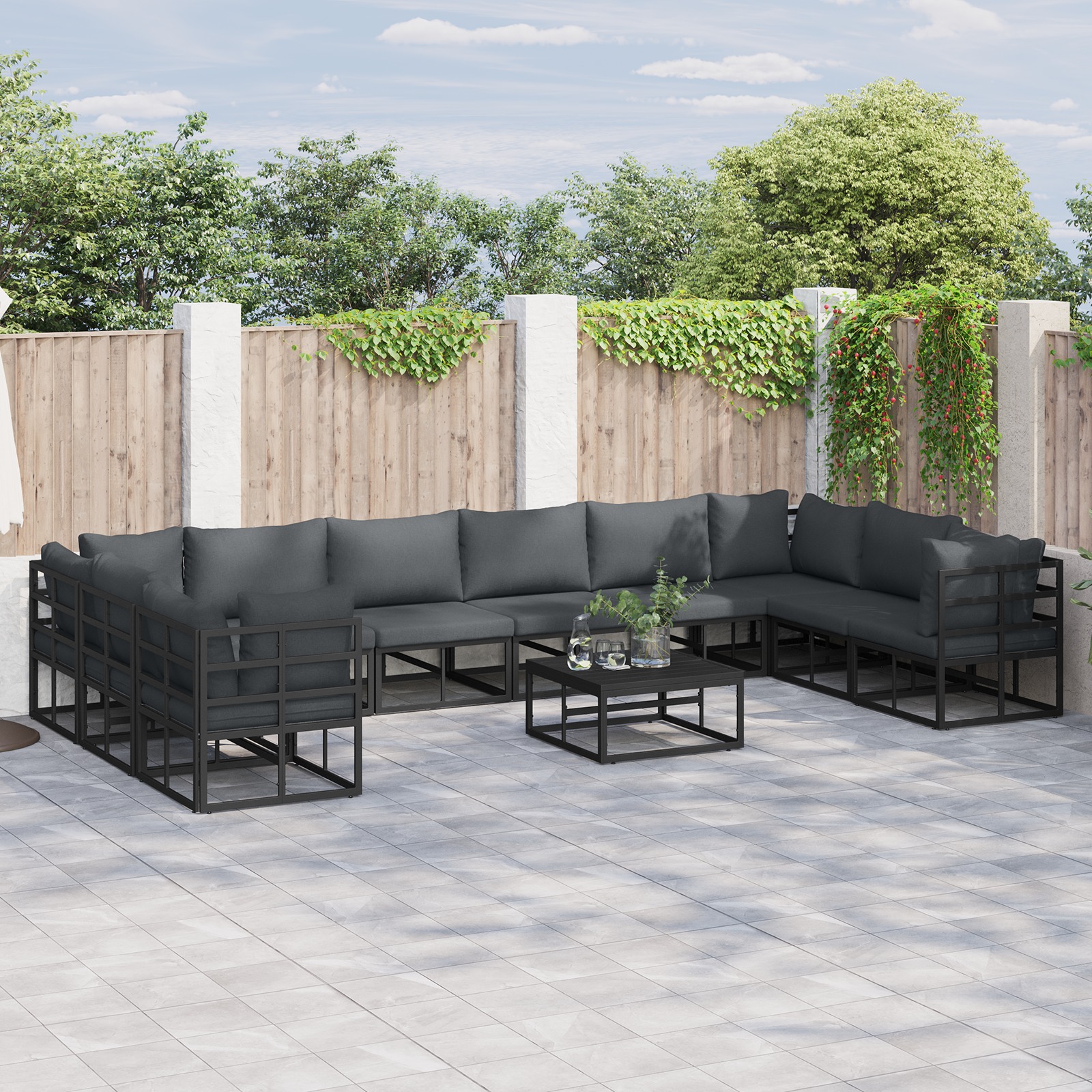 Garten-Sofa-Set 11 pcs Schwarz 70 x 70 x 32 cm Aluminium Garten-Sofa-Set 11 pcs Schwarz 70 x 70 x 32 cm Aluminium