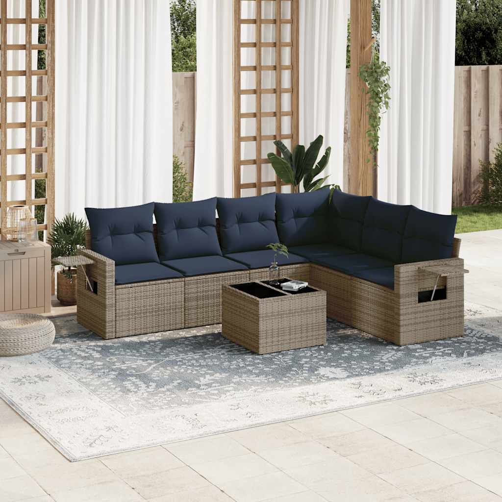 7-teiliges Gartensofa-Set mit Kissen, grau, Polyrattan 7-teiliges Gartensofa-Set mit Kissen, grau, Polyrattan
