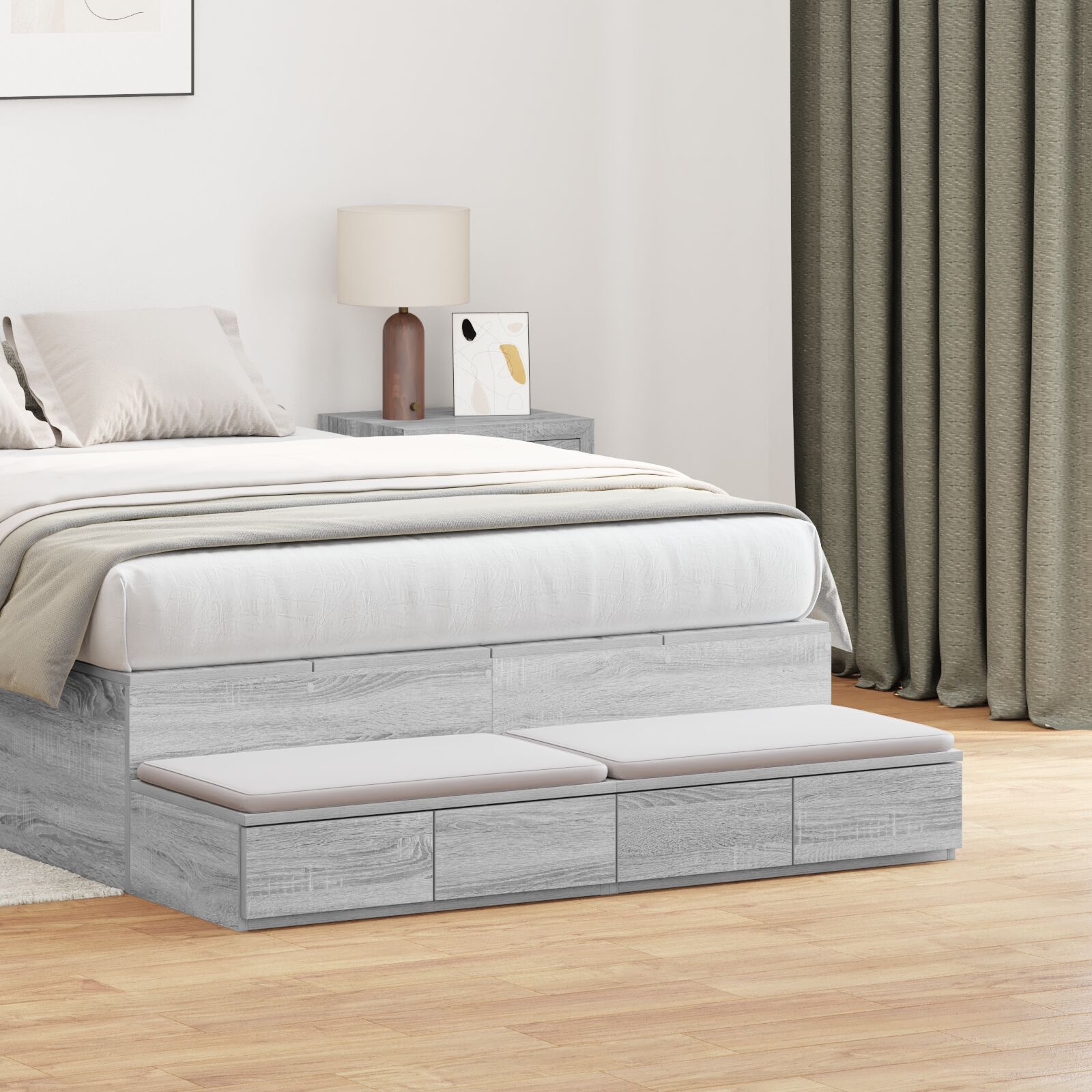 vidaXL Bett-Schubladen Grau Sonoma 120x36,5x16,5 cm Holzwerkstoff