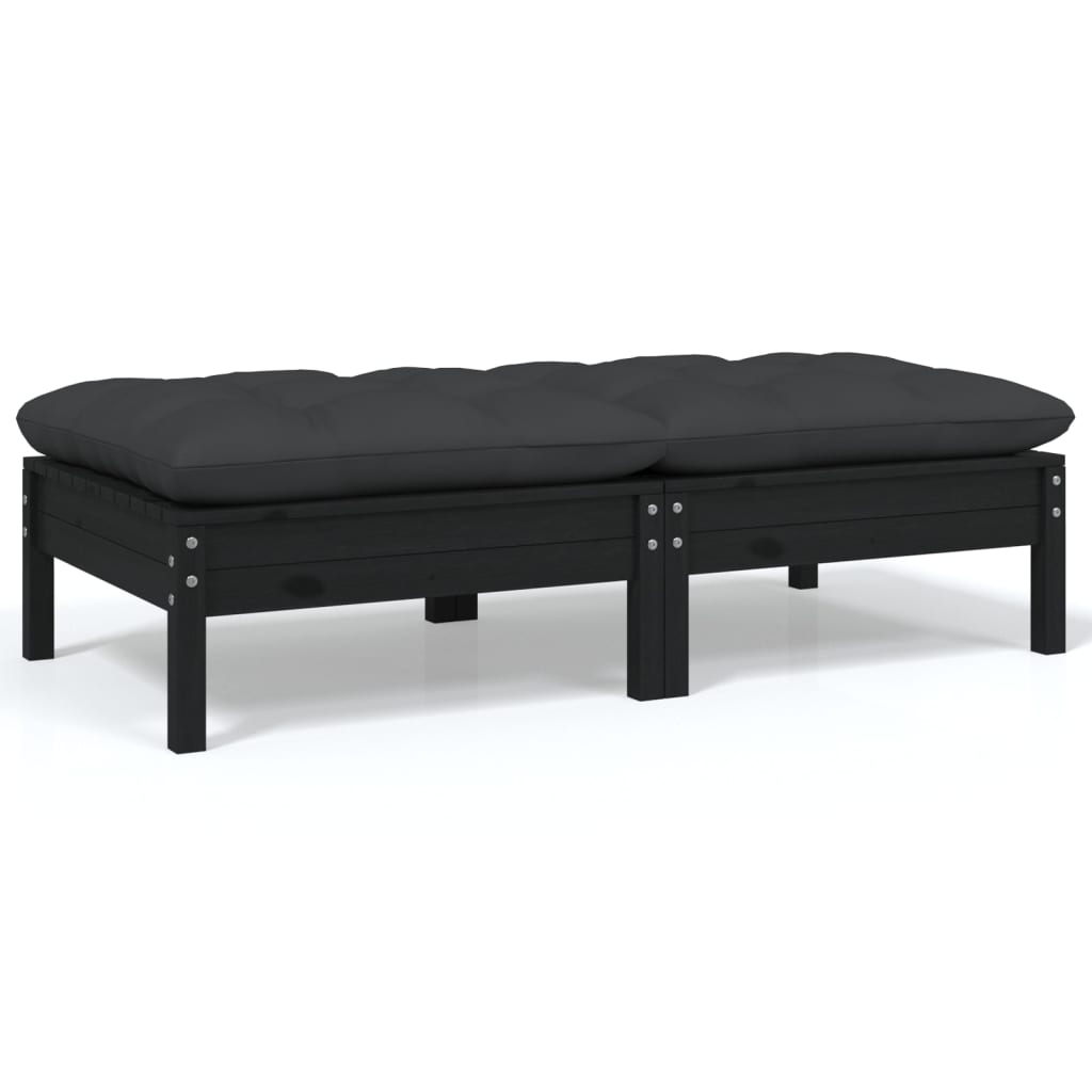 Gartensofa 2-Sitzer mit Kissen in Schwarz Massivholz Kiefer Gartensofa 2-Sitzer mit Kissen in Schwarz Massivholz Kiefer