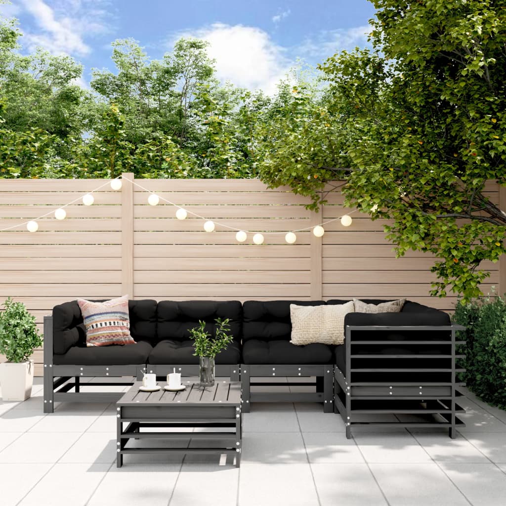 6-tlg. Garten-Lounge-Set mit Kissen Grau Massivholz 6-tlg. Garten-Lounge-Set mit Kissen Grau Massivholz