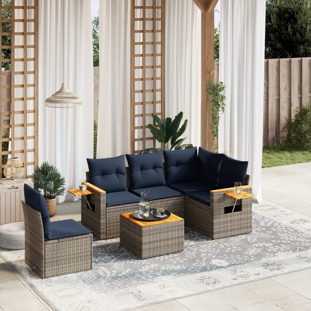 6-tlg. Garten-Sofagarnitur mit Kissen Grau Poly Rattan 6-tlg. Garten-Sofagarnitur mit Kissen Grau Poly Rattan