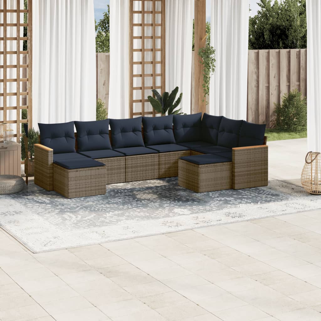 9-teiliges Gartensofa-Set mit Kissen, grau, Polyrattan 9-teiliges Gartensofa-Set mit Kissen, grau, Polyrattan