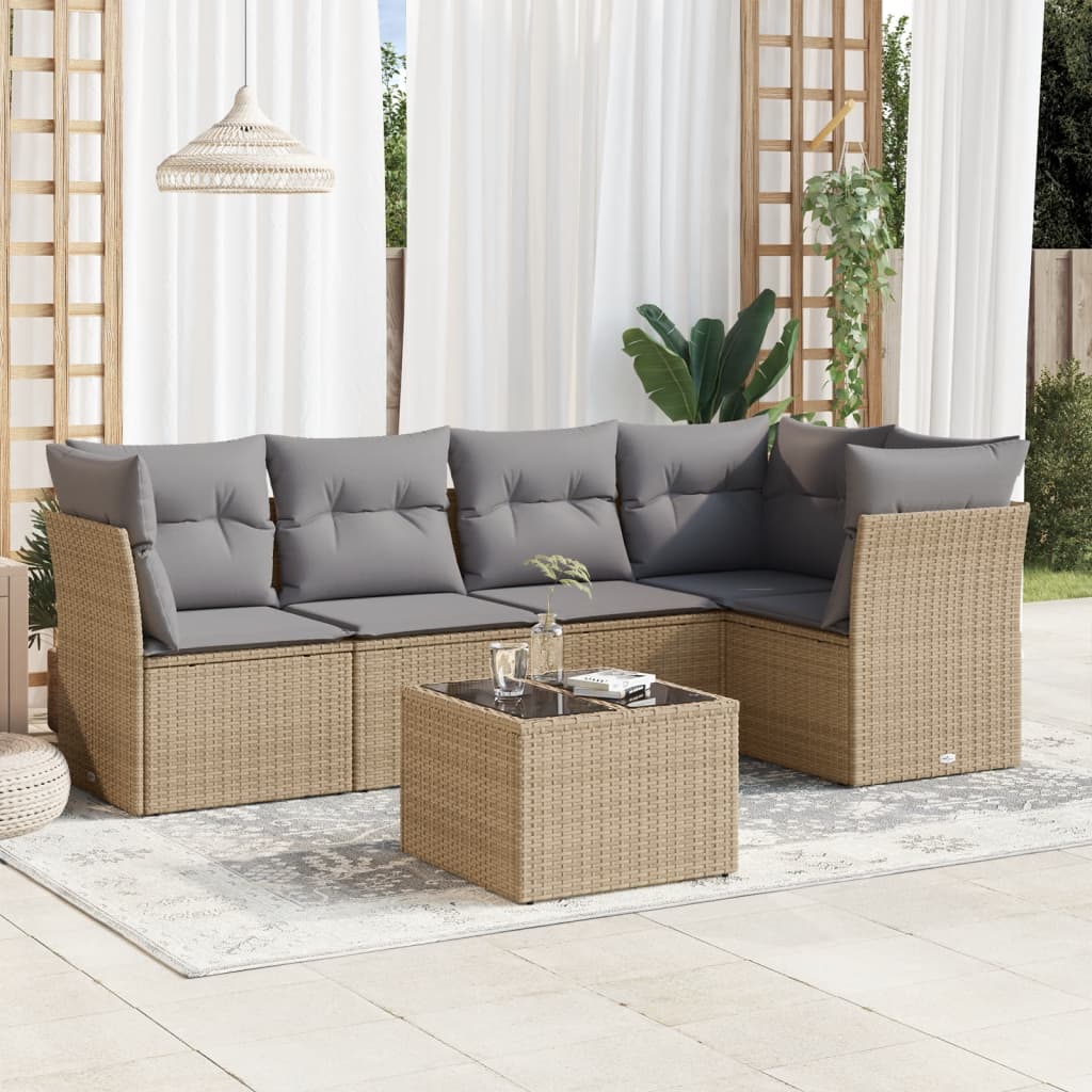 6-tlg. Garten-Sofagarnitur mit Kissen Beige Poly Rattan 6-tlg. Garten-Sofagarnitur mit Kissen Beige Poly Rattan