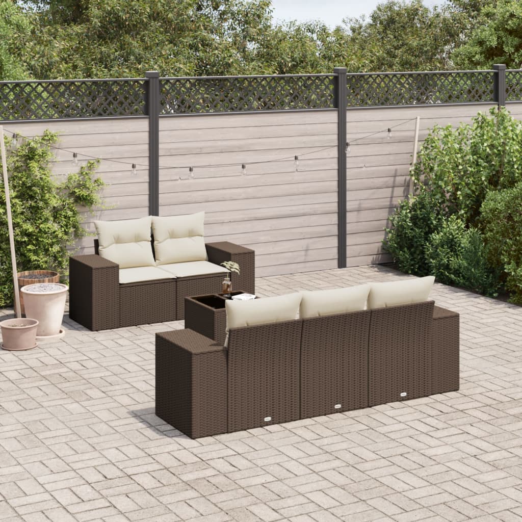 6-tlg. Garten-Sofagarnitur mit Kissen Braun Poly Rattan 6-tlg. Garten-Sofagarnitur mit Kissen Braun Poly Rattan