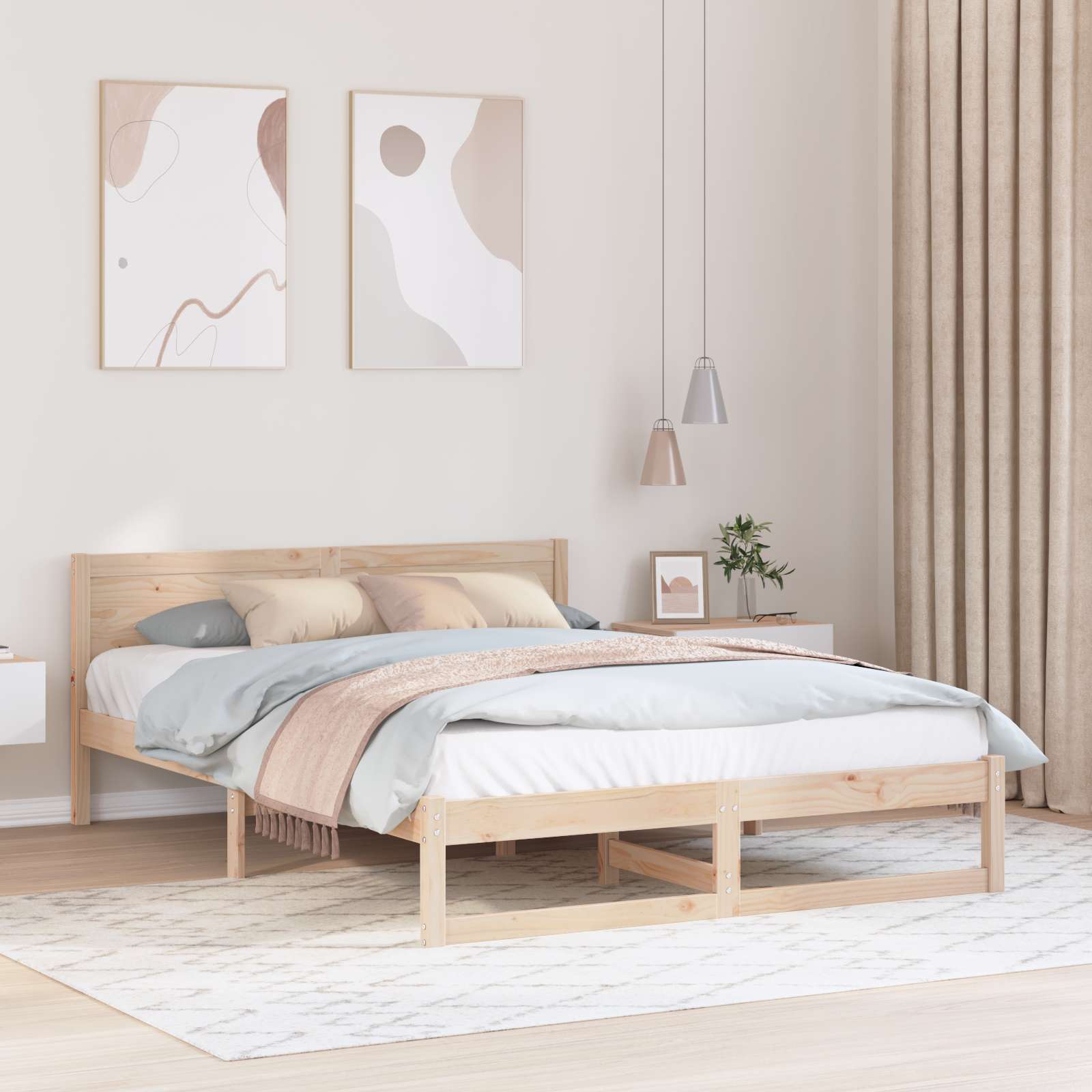 Bettgestell Naturholz Massivholz Kiefer 160 x 200 cm Langlebig