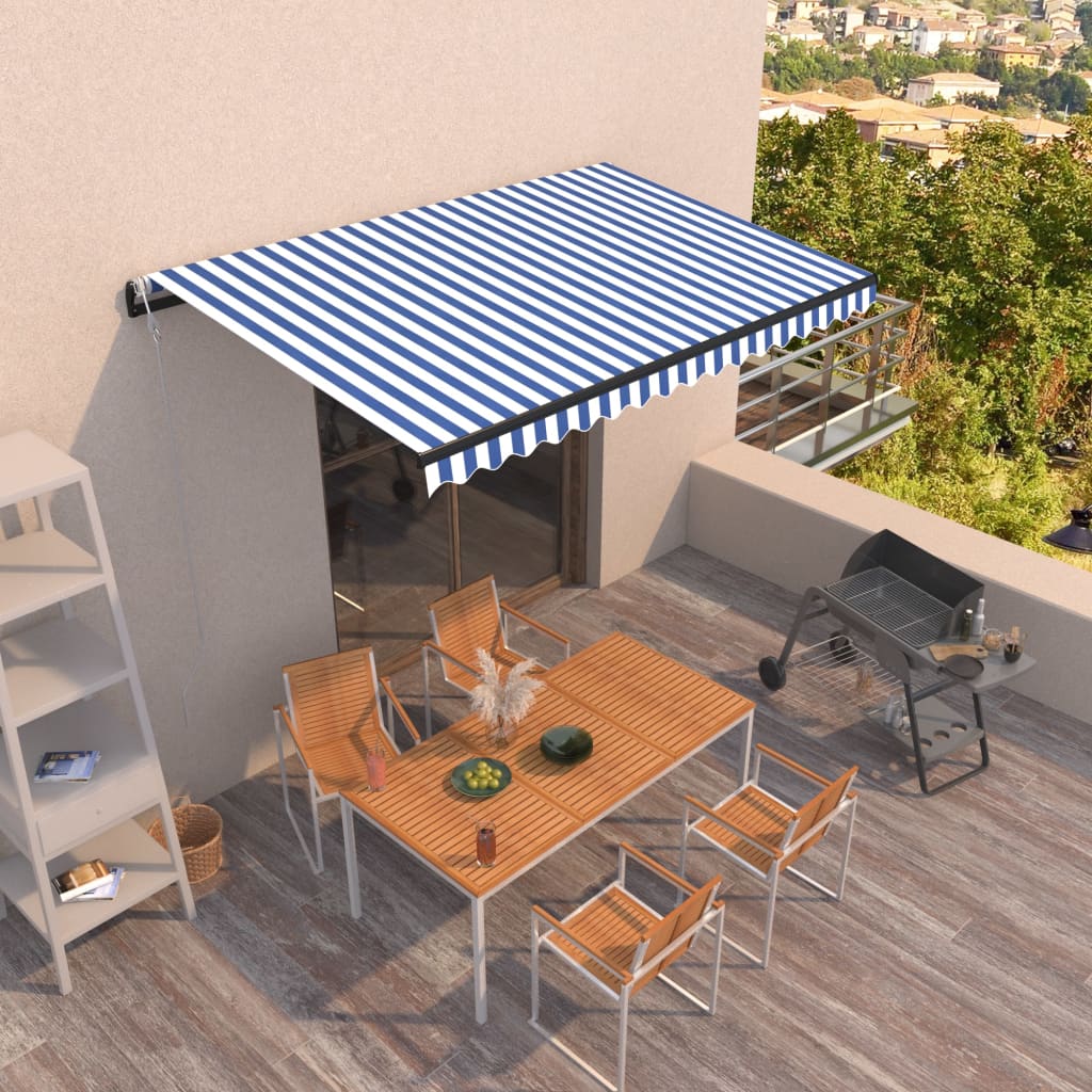 Markise Automatisch Einziehbar 450x350 cm Blau und Weiß
