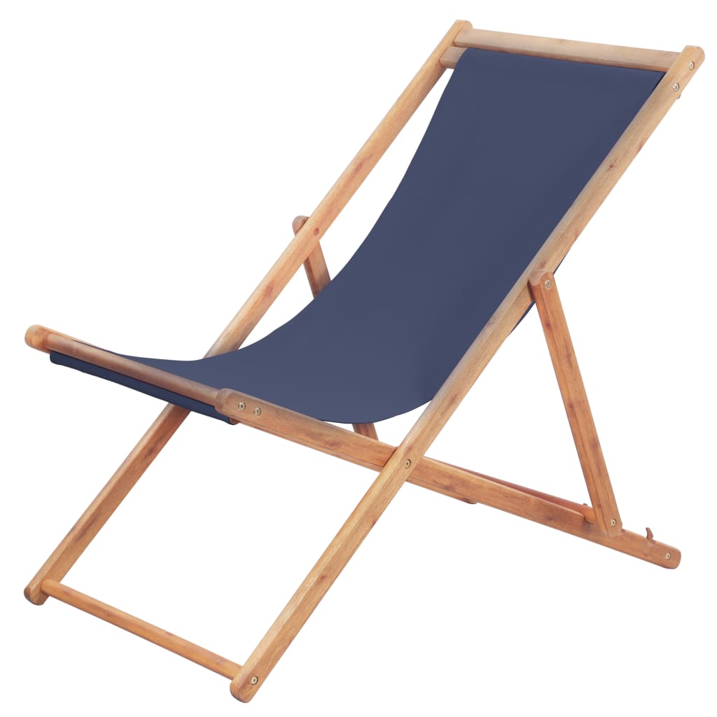 Strandstuhl Klappbar Stoff und Massivholz Blau Strandstuhl Klappbar Stoff und Massivholz Blau