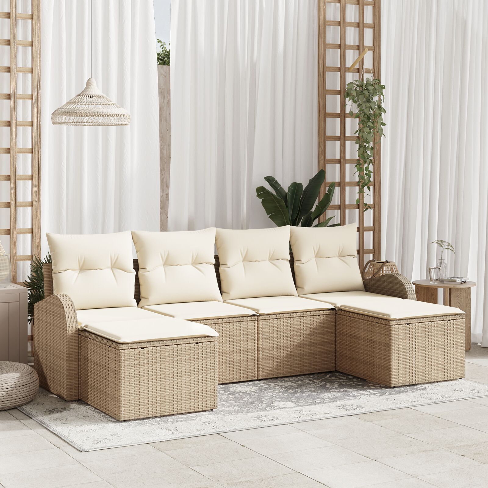 6-teiliges Garten Sofa Set mit Kissen Beige Poly Rattan 6-teiliges Garten Sofa Set mit Kissen Beige Poly Rattan