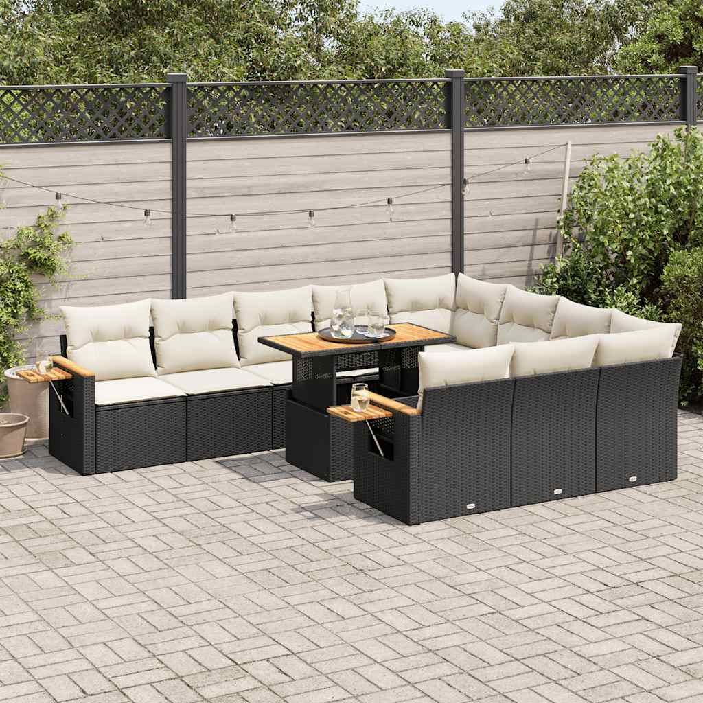 10-tlg. Garten-Sofagarnitur mit Kissen Schwarz Poly Rattan 10-tlg. Garten-Sofagarnitur mit Kissen Schwarz Poly Rattan