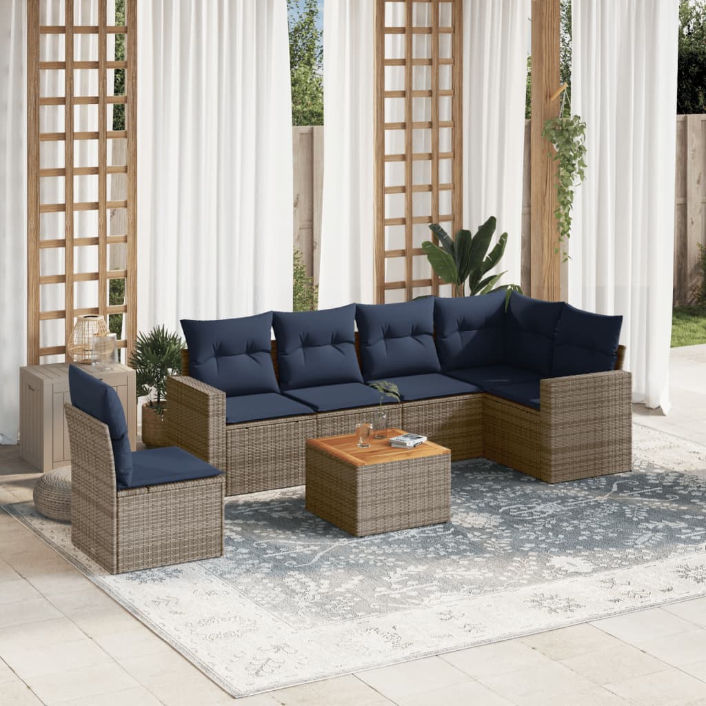 7-tlg. Garten-Sofagarnitur mit Kissen Grau Poly Rattan 7-tlg. Garten-Sofagarnitur mit Kissen Grau Poly Rattan