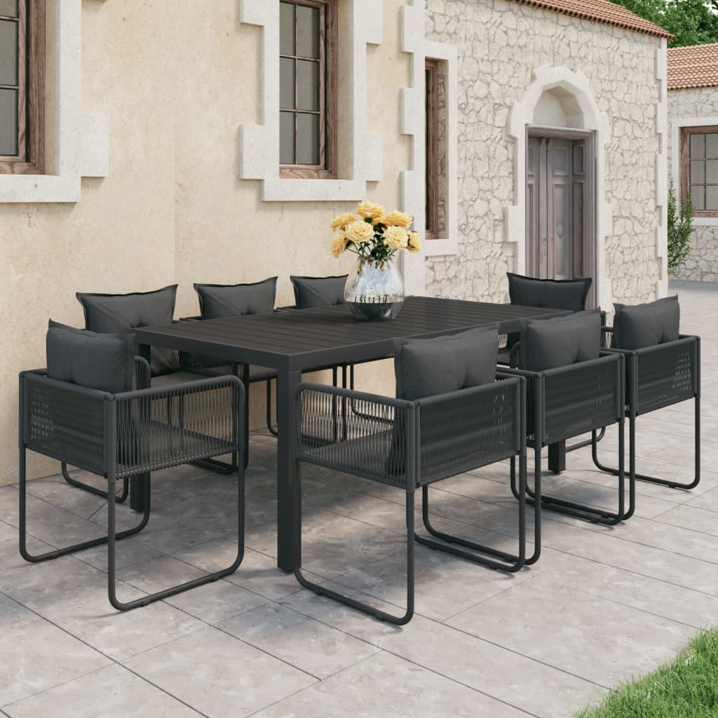 9-tlg. Garten-Essgruppe PVC Rattan Schwarz