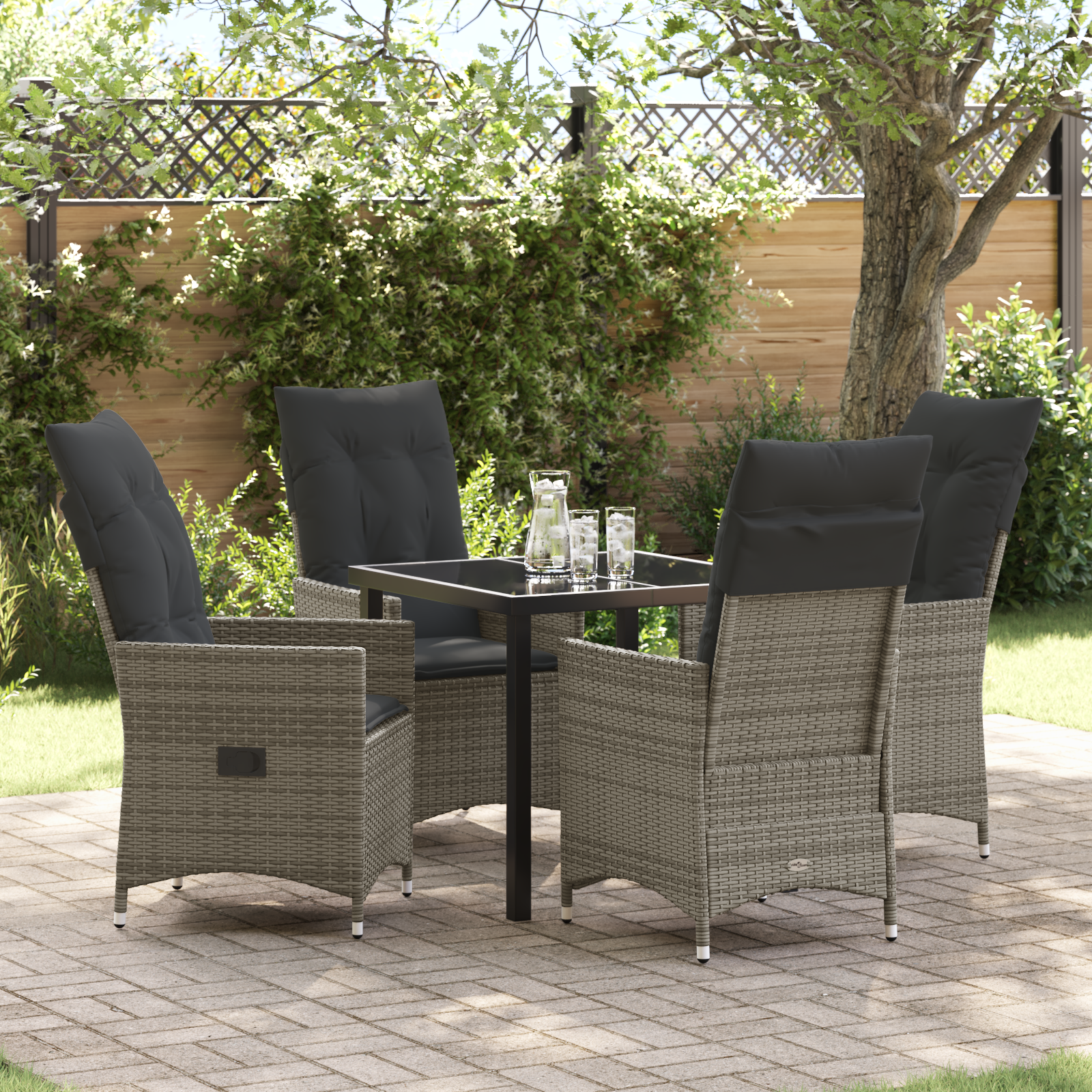 5-teiliges Garten-Dining-Set mit Kissen Graues Poly-Rattan 5-teiliges Garten-Dining-Set mit Kissen Graues Poly-Rattan