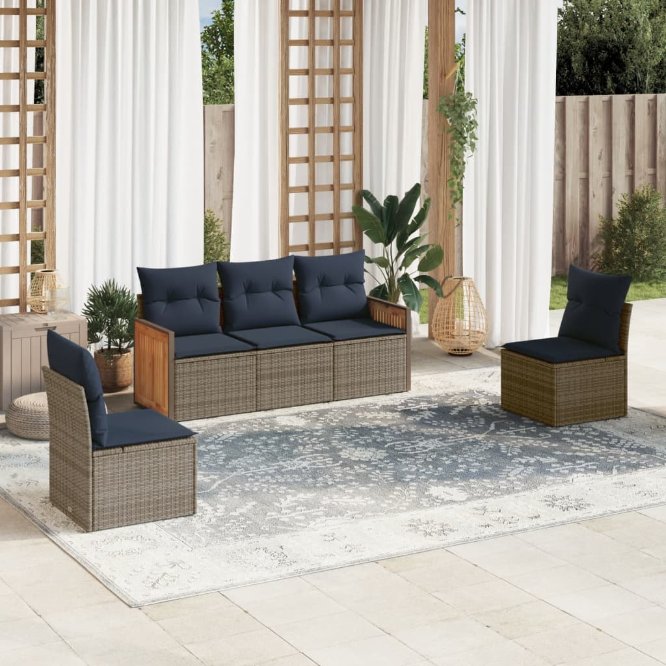 5-teiliges Gartensofa-Set mit Kissen, grau, Polyrattan 5-teiliges Gartensofa-Set mit Kissen, grau, Polyrattan