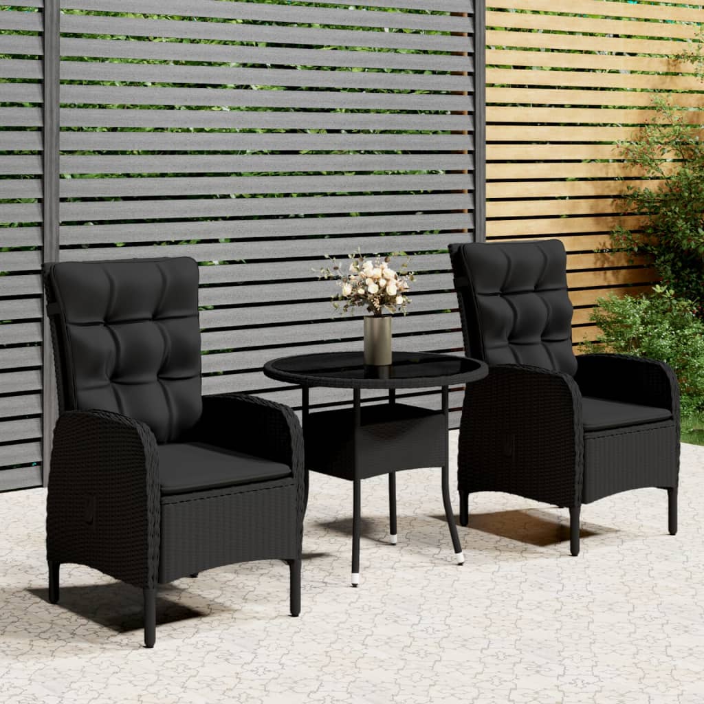 3-tlg. Garten-Bistro-Set Poly Rattan Schwarz 3-tlg. Garten-Bistro-Set Poly Rattan Schwarz