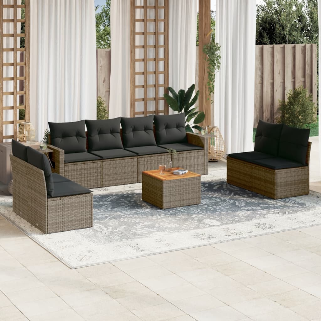 9-tlg. Garten-Sofagarnitur mit Kissen Grau Poly Rattan 9-tlg. Garten-Sofagarnitur mit Kissen Grau Poly Rattan