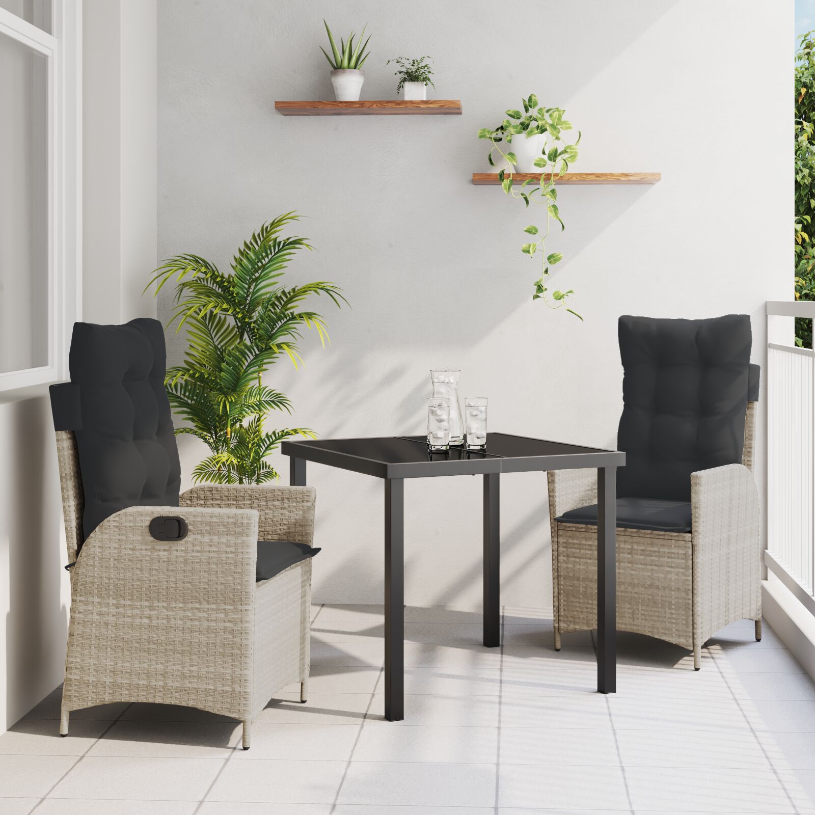 Set aus 2 Hellgrau, Anthrazit PE-Rattan, pulverbeschichteter Stahl