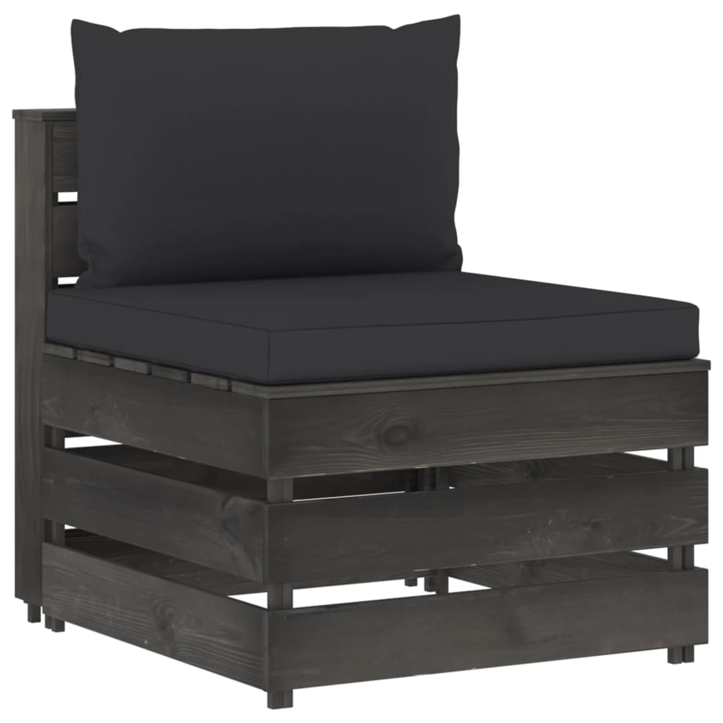 Modulares Mittelsofa mit Kissen Grau Imprägniertes Holz Modulares Mittelsofa mit Kissen Grau Imprägniertes Holz