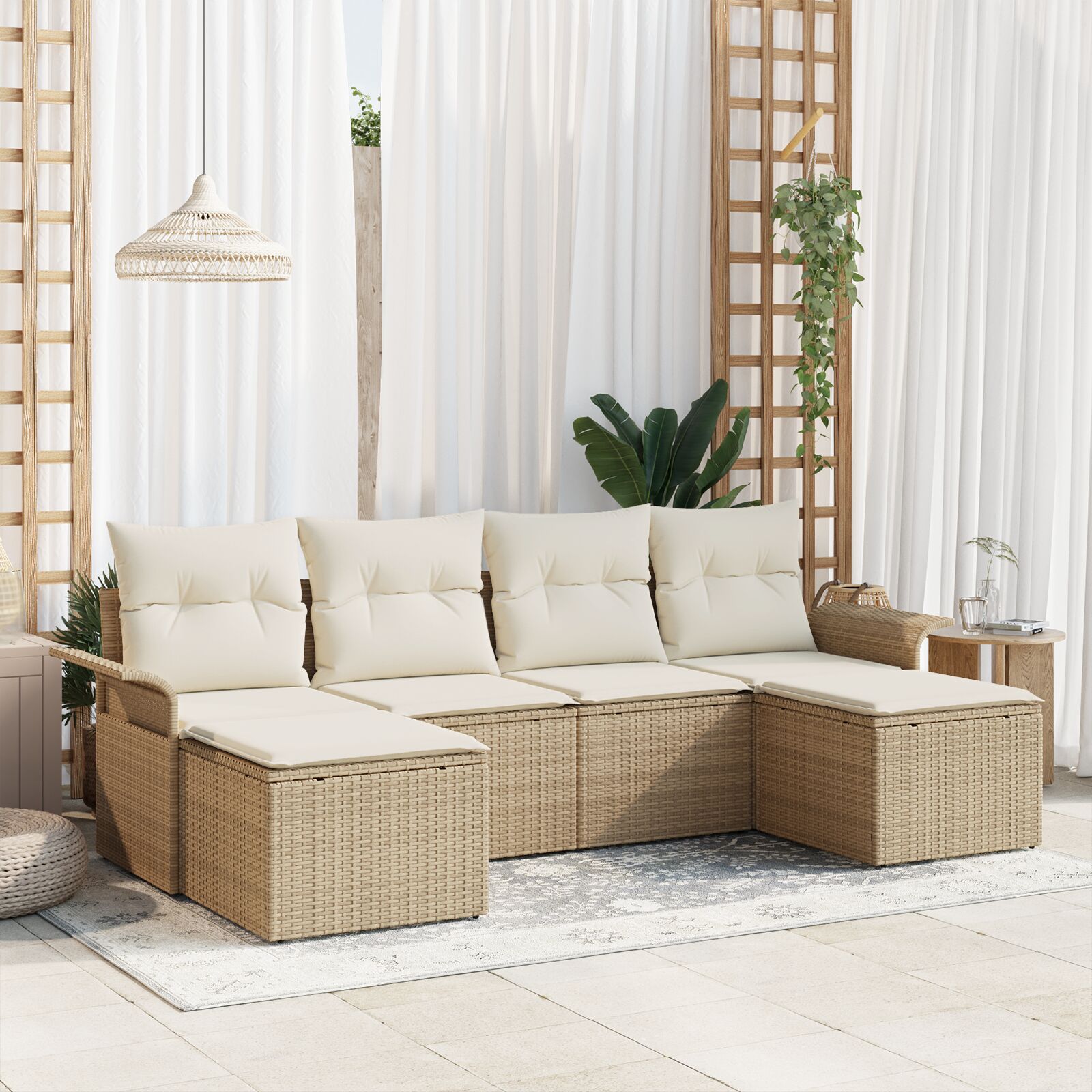 6-teiliges Garten Sofaset mit Kissen Beige Poly Rattan 6-teiliges Garten Sofaset mit Kissen Beige Poly Rattan