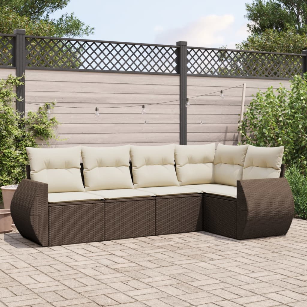 5-tlg. Garten-Sofagarnitur mit Kissen Braun Poly Rattan 5-tlg. Garten-Sofagarnitur mit Kissen Braun Poly Rattan