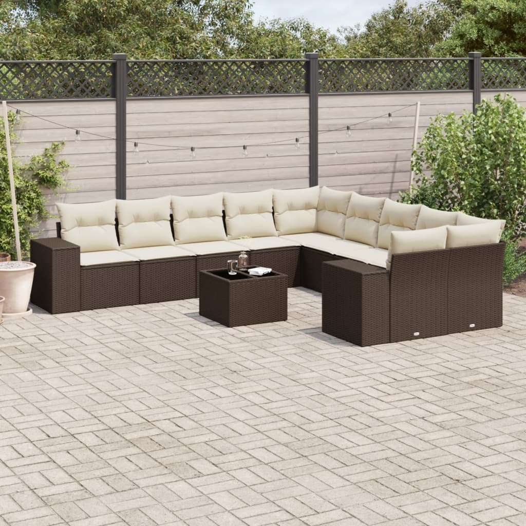 11-tlg. Garten-Sofagarnitur mit Kissen Braun Poly Rattan 11-tlg. Garten-Sofagarnitur mit Kissen Braun Poly Rattan