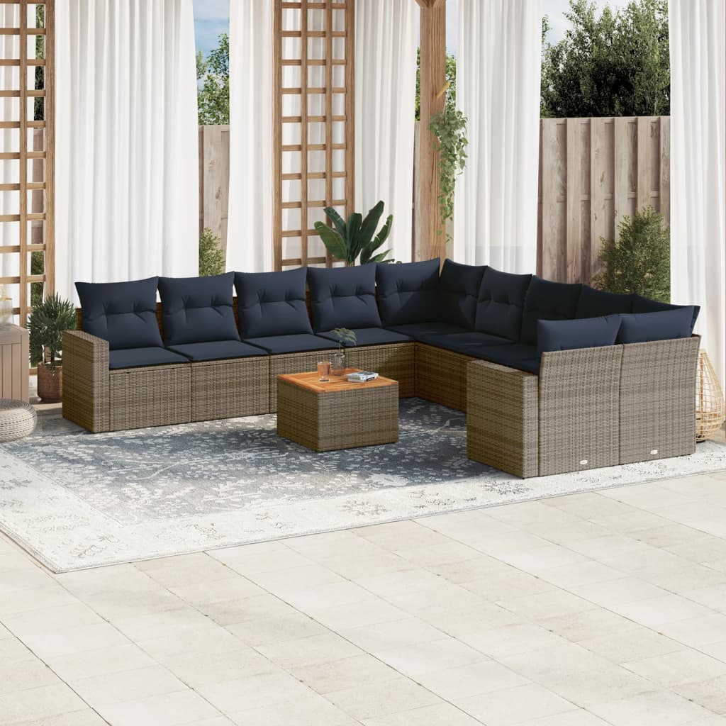 11-tlg. Garten-Sofagarnitur mit Kissen Grau Poly Rattan 11-tlg. Garten-Sofagarnitur mit Kissen Grau Poly Rattan
