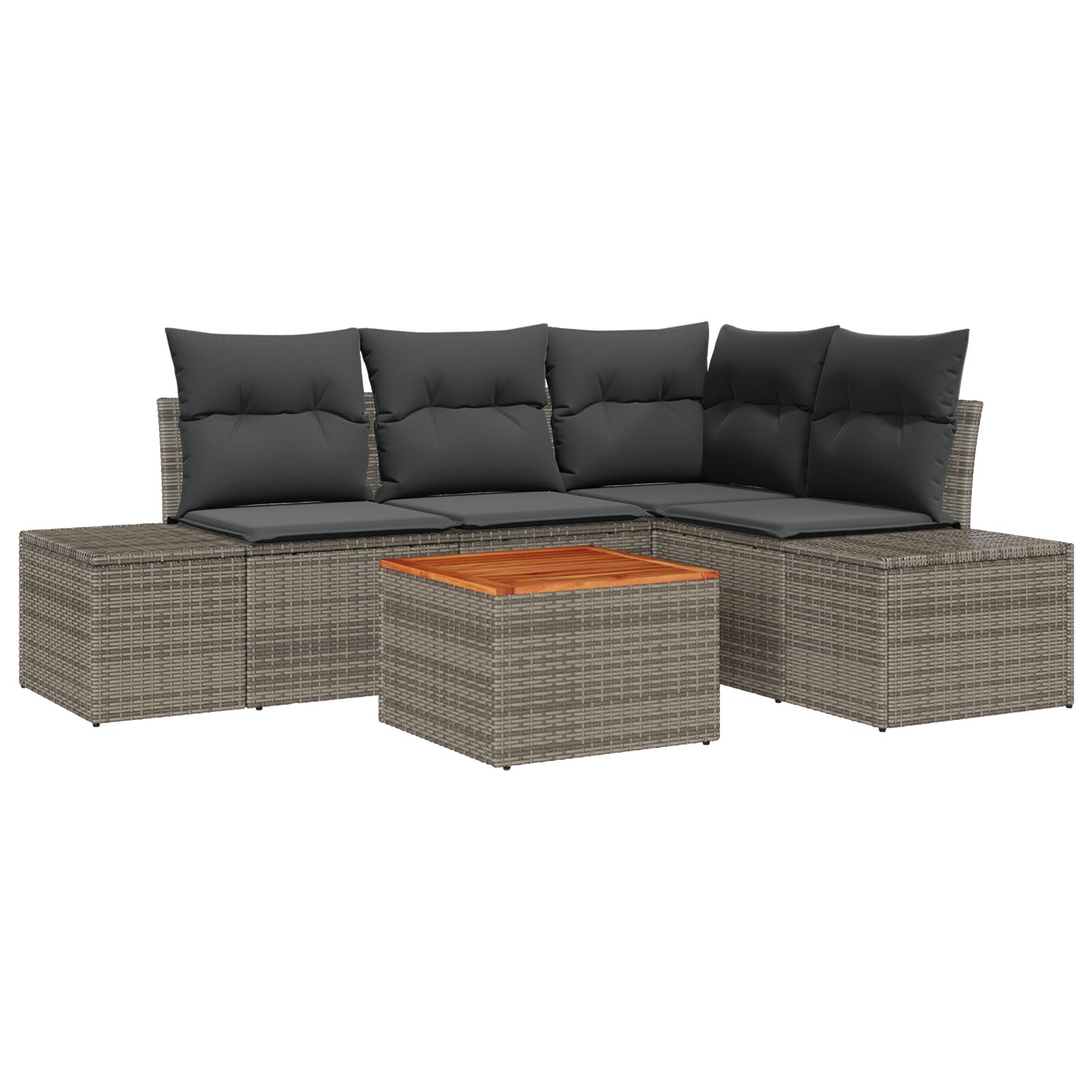 5-teiliges Garten-Sofa-Set mit Kissen Grau Poly Rattan Akazie 5-teiliges Garten-Sofa-Set mit Kissen Grau Poly Rattan Akazie