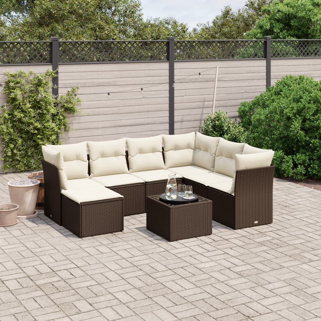 8-tlg. Garten-Sofagarnitur mit Kissen Braun Poly Rattan