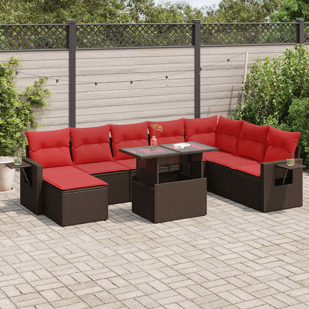 9-tlg. Garten-Sofagarnitur mit Kissen Schwarz Poly Rattan 9-tlg. Garten-Sofagarnitur mit Kissen Schwarz Poly Rattan