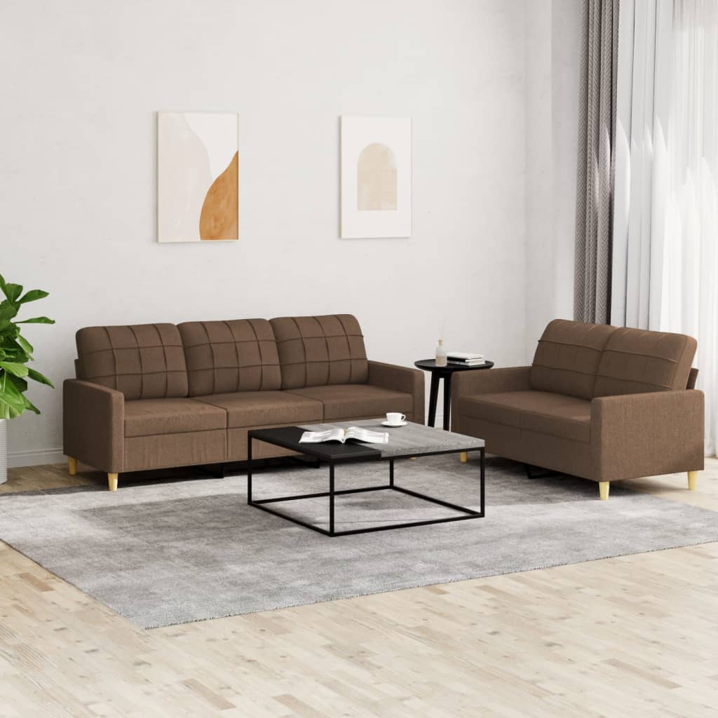 2-tlg. Sofagarnitur mit Kissen Braun Stoff 2-tlg. Sofagarnitur mit Kissen Braun Stoff