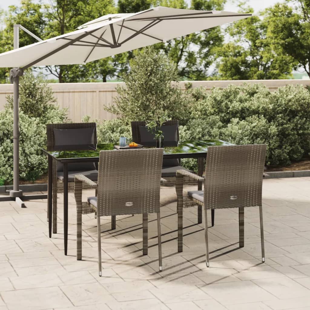 5-tlg. Garten-Essgruppe mit Kissen Schwarz und Grau Poly Rattan