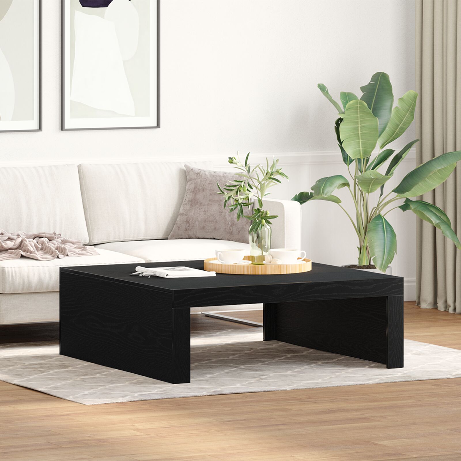 Couchtisch aus schwarzem Eichenholz - 100x100x35 cm Hergestellt aus engineered Holz